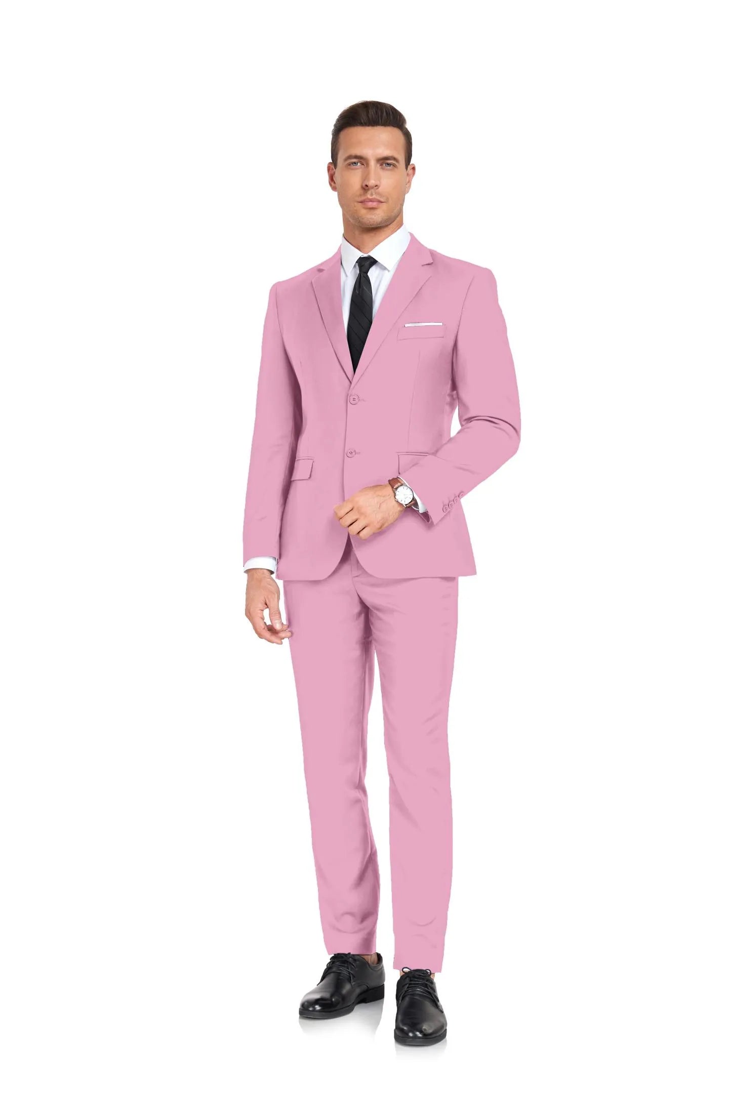 bold pink two button 2 piece men's suit, slim fit formalwear with blazer and pants set