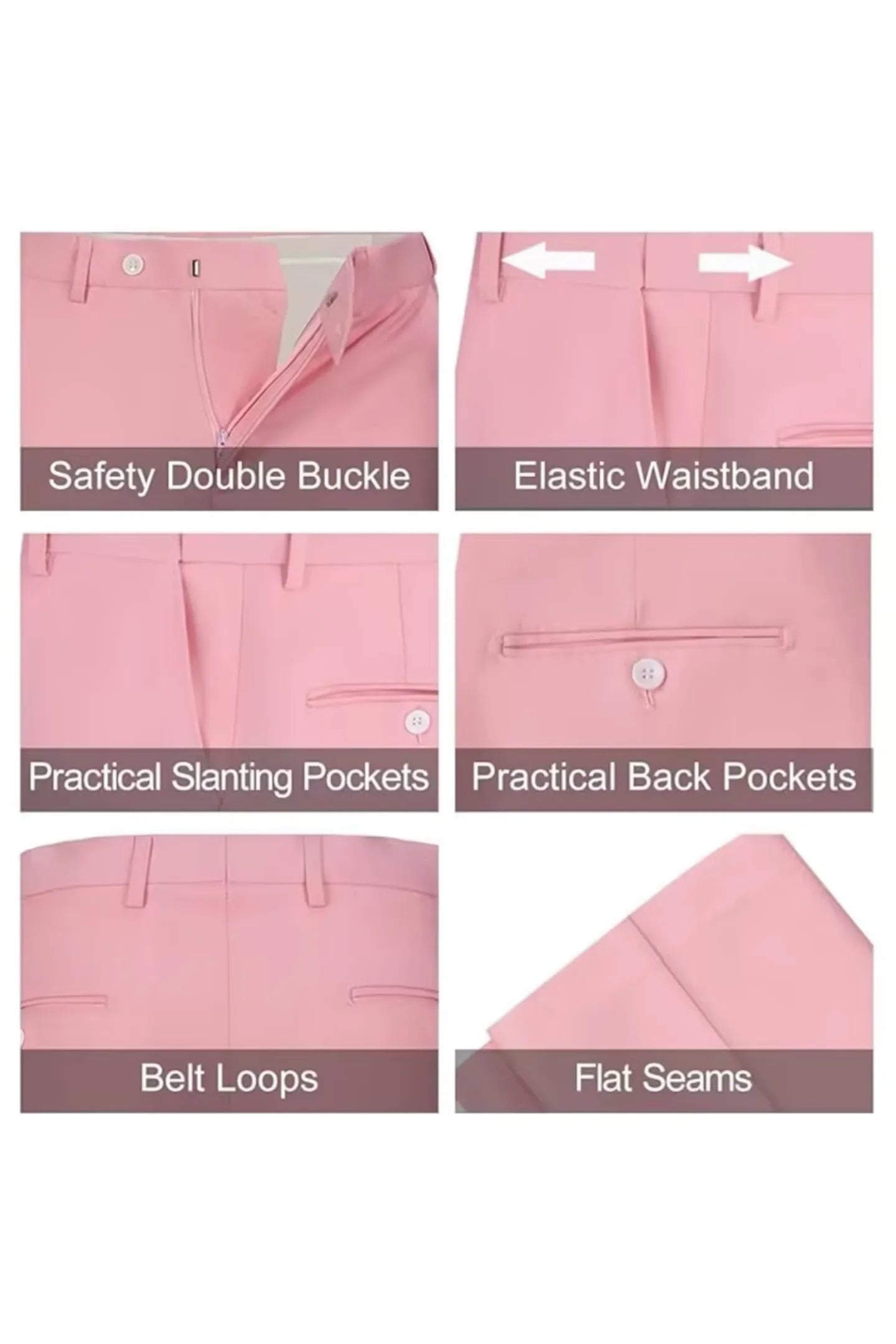 pink trousers with practical back and side pockets – part of a slim modern men's formal set, perfect for any formal event.