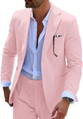 Load image into Gallery viewer, Close-up view of men's pink-and-white striped seersucker blazer with tailored lapels and design.