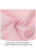 Load image into Gallery viewer, Close-up of pink-and-white seersucker fabric texture, featuring soft stripes for breathability.