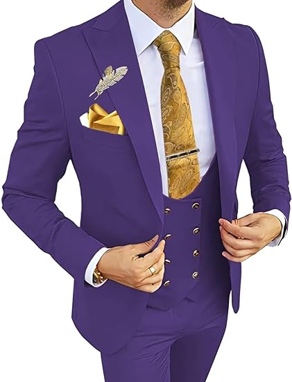 Men’s 3 piece plum tuxedo – double breasted suit for special events