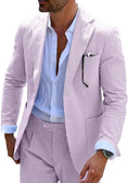 Load image into Gallery viewer, Close-up view of men's purple-and-white striped seersucker blazer with refined lapels and design.