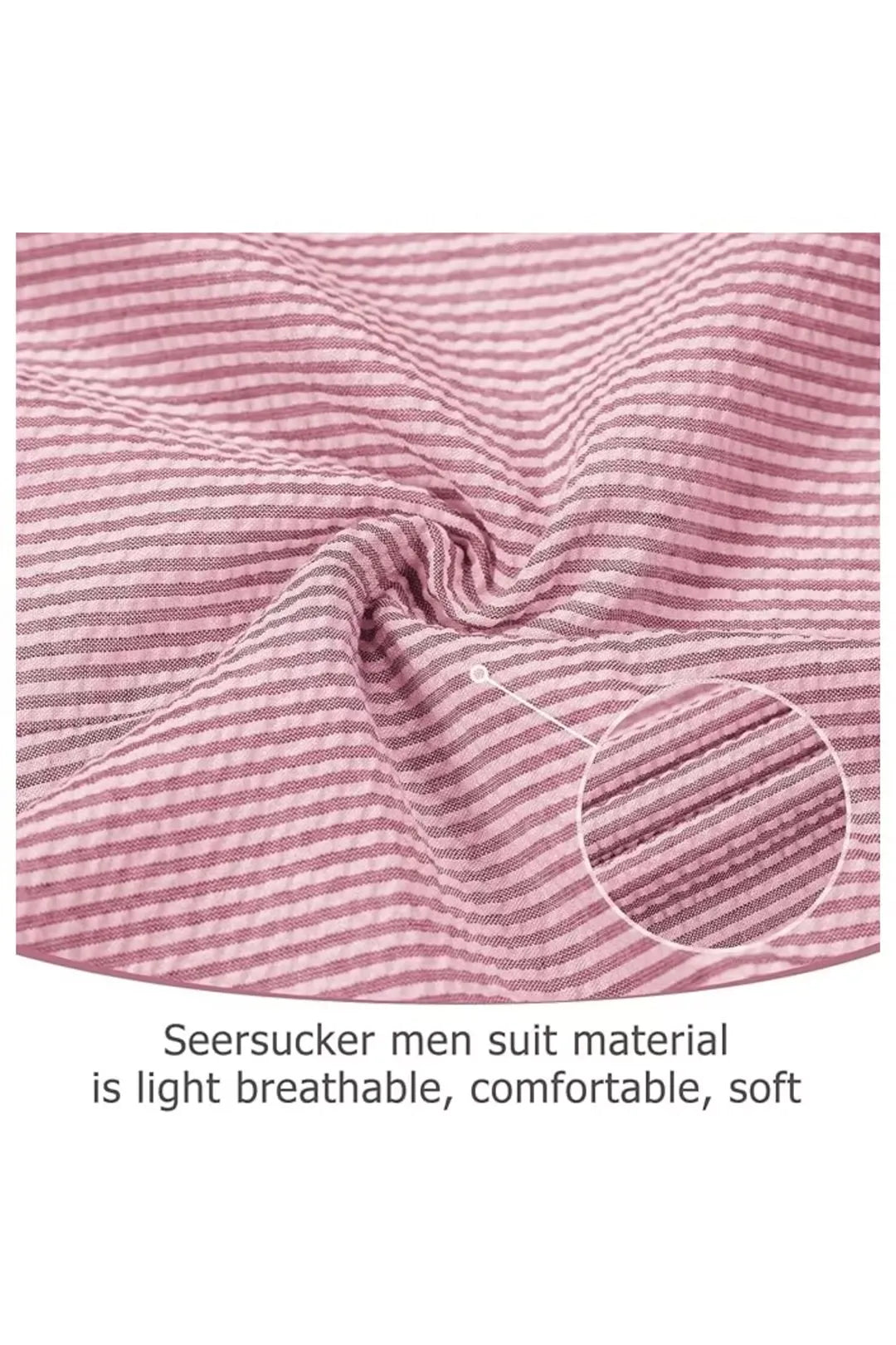 Close-up of red-and-white seersucker fabric texture with soft, breathable stripes for a summer look.