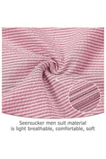 Load image into Gallery viewer, Close-up of red-and-white seersucker fabric texture with soft, breathable stripes for a summer look.