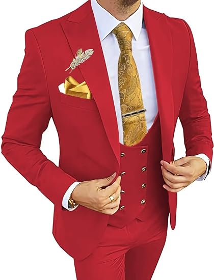 Bold red tuxedo for men – 3 piece slim fit suit for prom and weddings