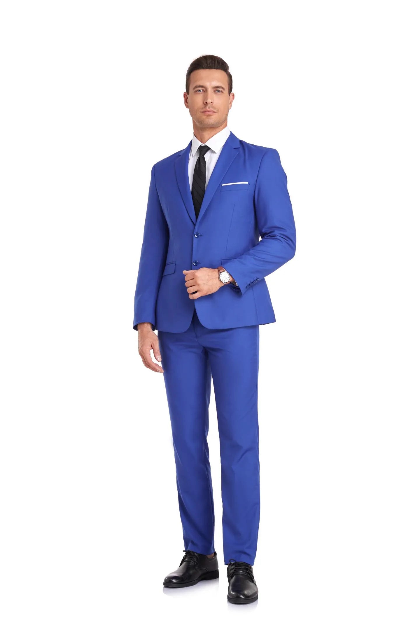 royal blue two button 2 piece men's suit with bold color and classic tailored blazer and pants