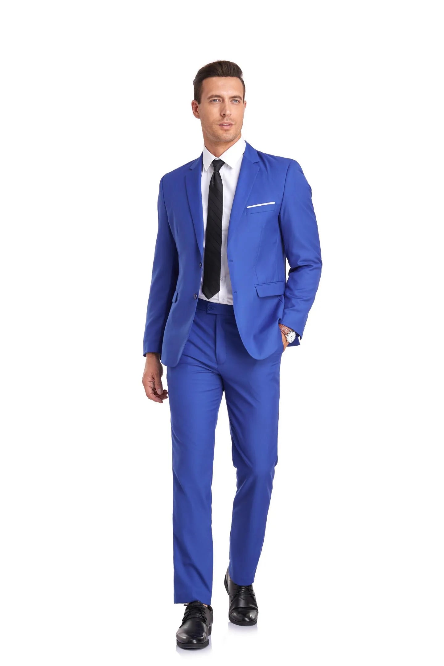 royal blue slim fit two button 2 piece men's suit, perfect for weddings and prom nights