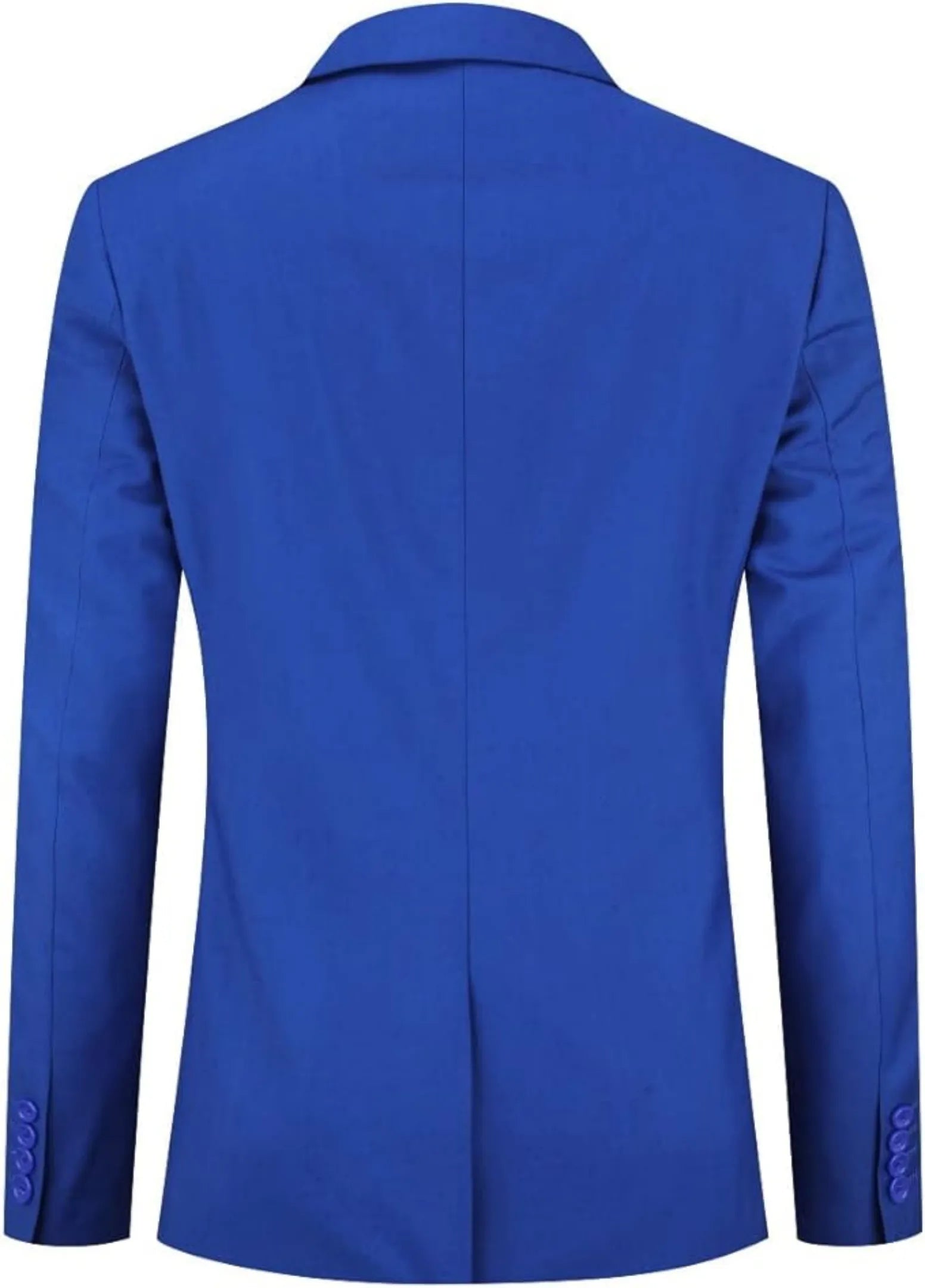 back view of royal blue men's 2-piece suit with one-button blazer, showing clean tailoring and sleek fit.