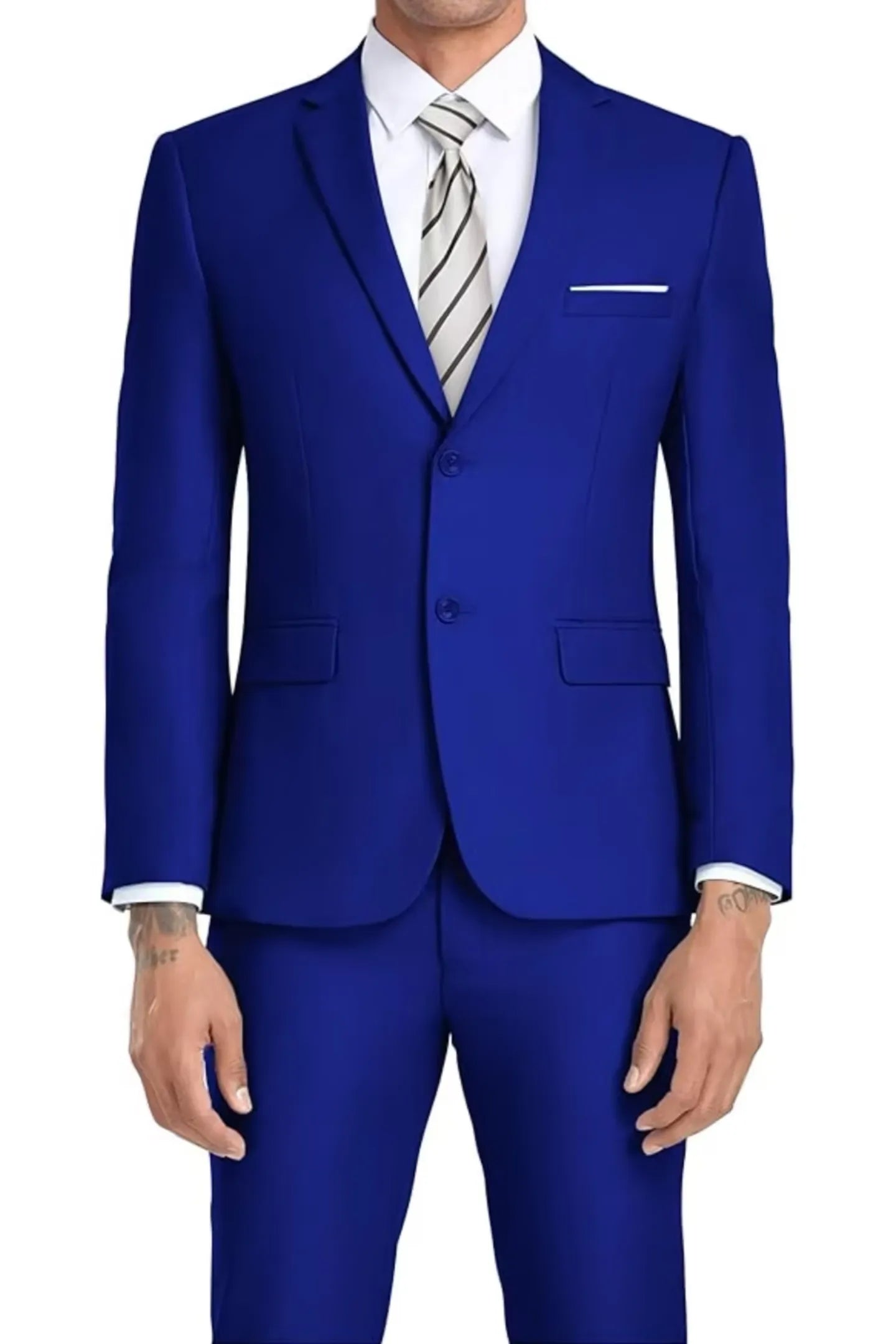 royal blue slim fit two-piece men's suit – bold and modern style perfect for formal occasions like weddings or upscale events.