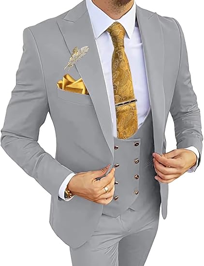 Silver tuxedo suit for men – 3 piece slim fit double breasted design