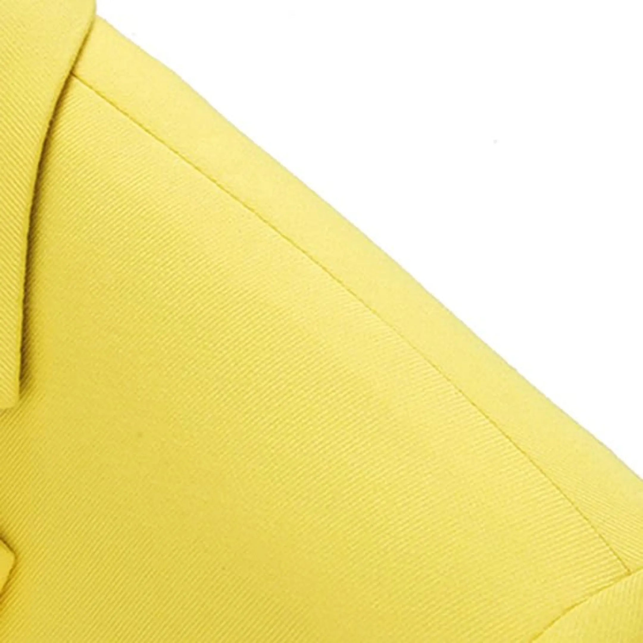 close-up of the tartrazine men's blazer collar and shoulder detailing, showcasing the smooth, tailored fit and high-quality fabric of the 2-piece suit.