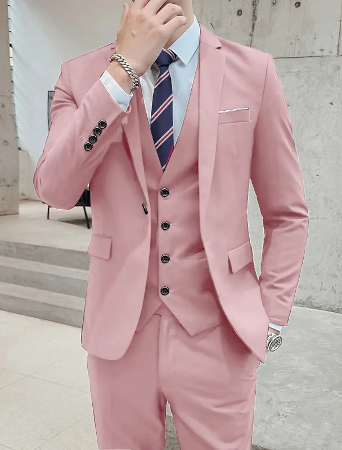 tailored pink men's 3-piece suit - slim fit fashion wedding & party formal wear