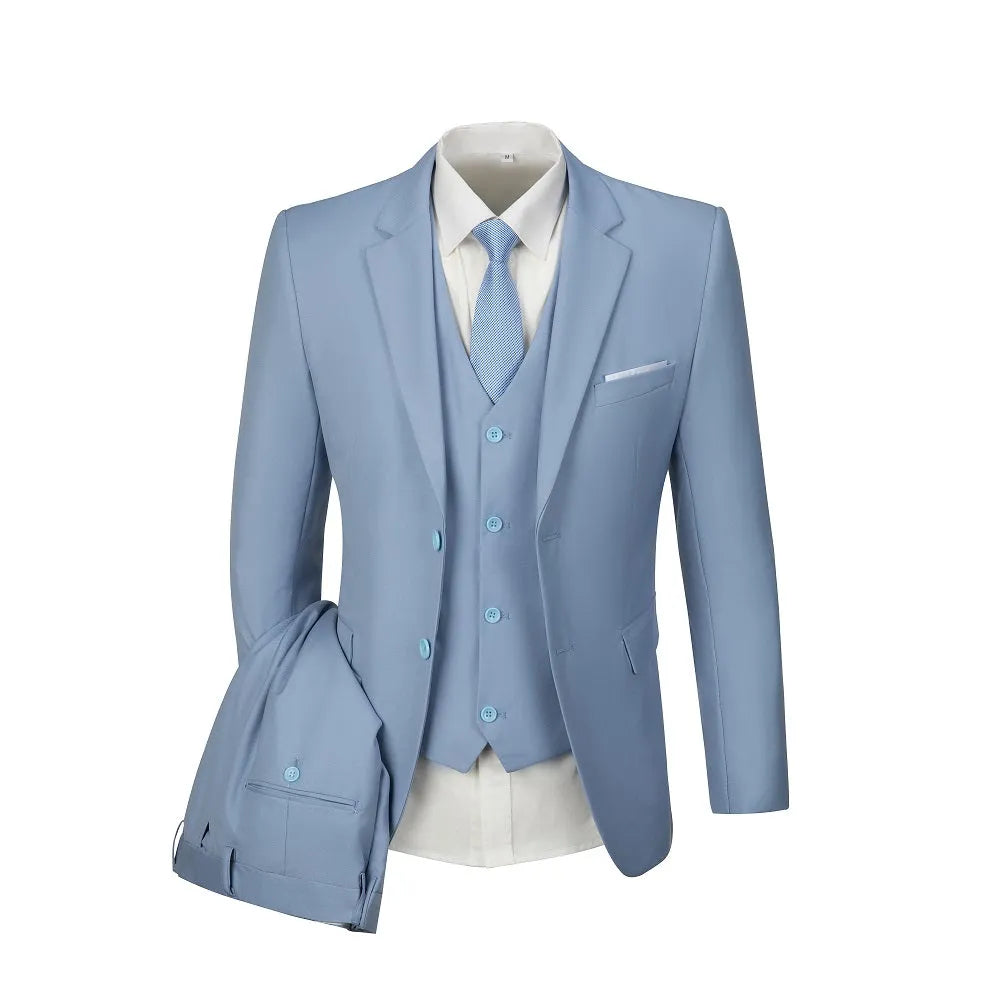 Violet slim fit 3 piece men's suit with blazer, vest, and folded trousers – formalwear set for weddings