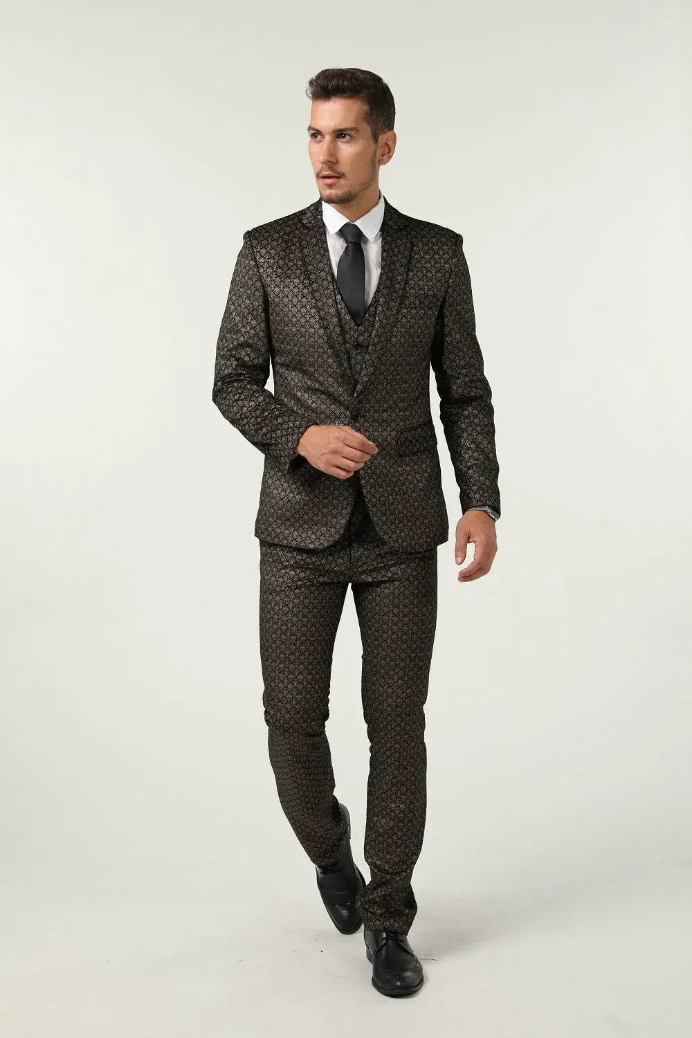 gold and black plus size formal dress Ellis Black & Gold Check Suit