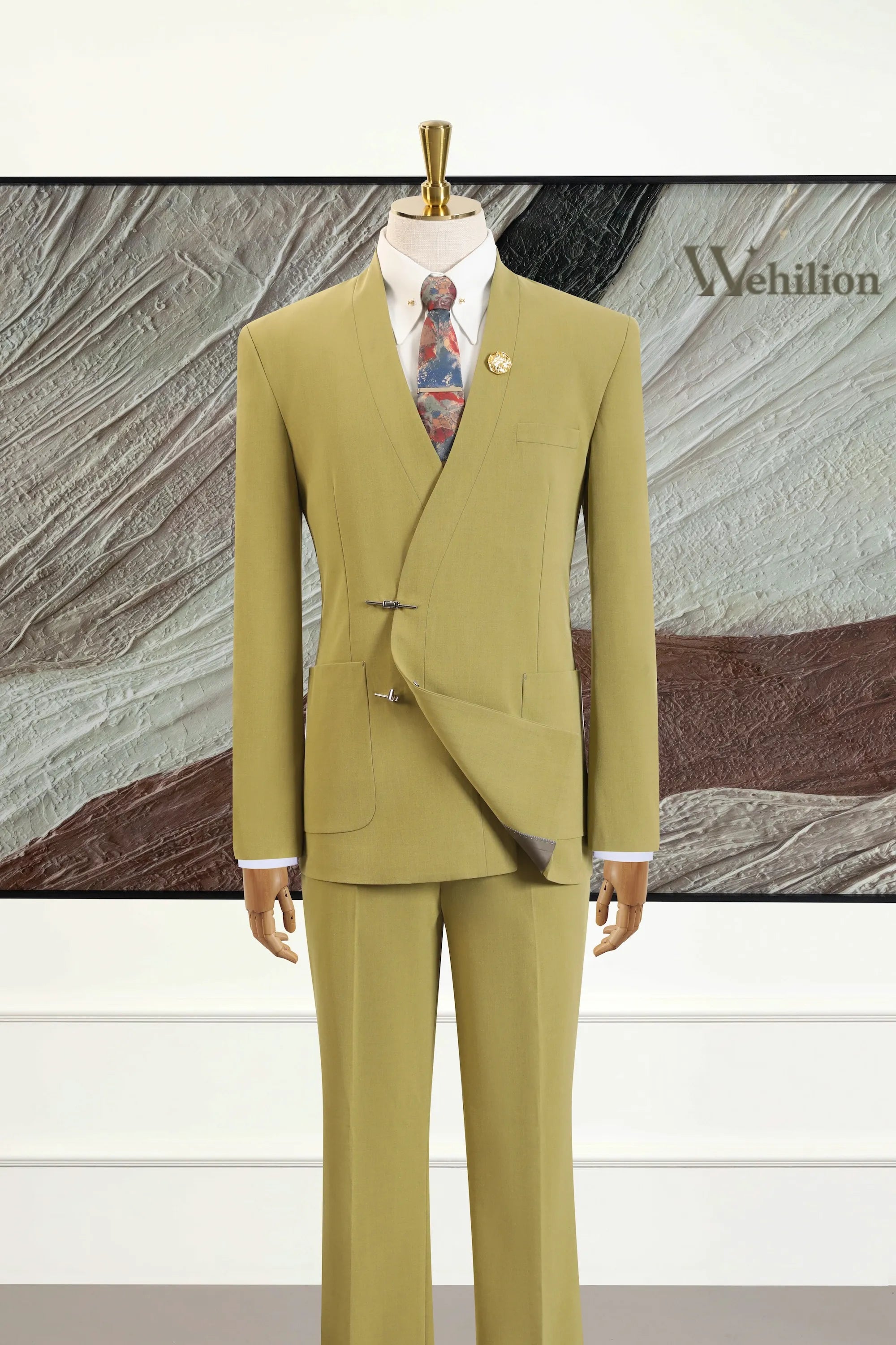 Men's Yellow Collarless 2 Piece Suits
