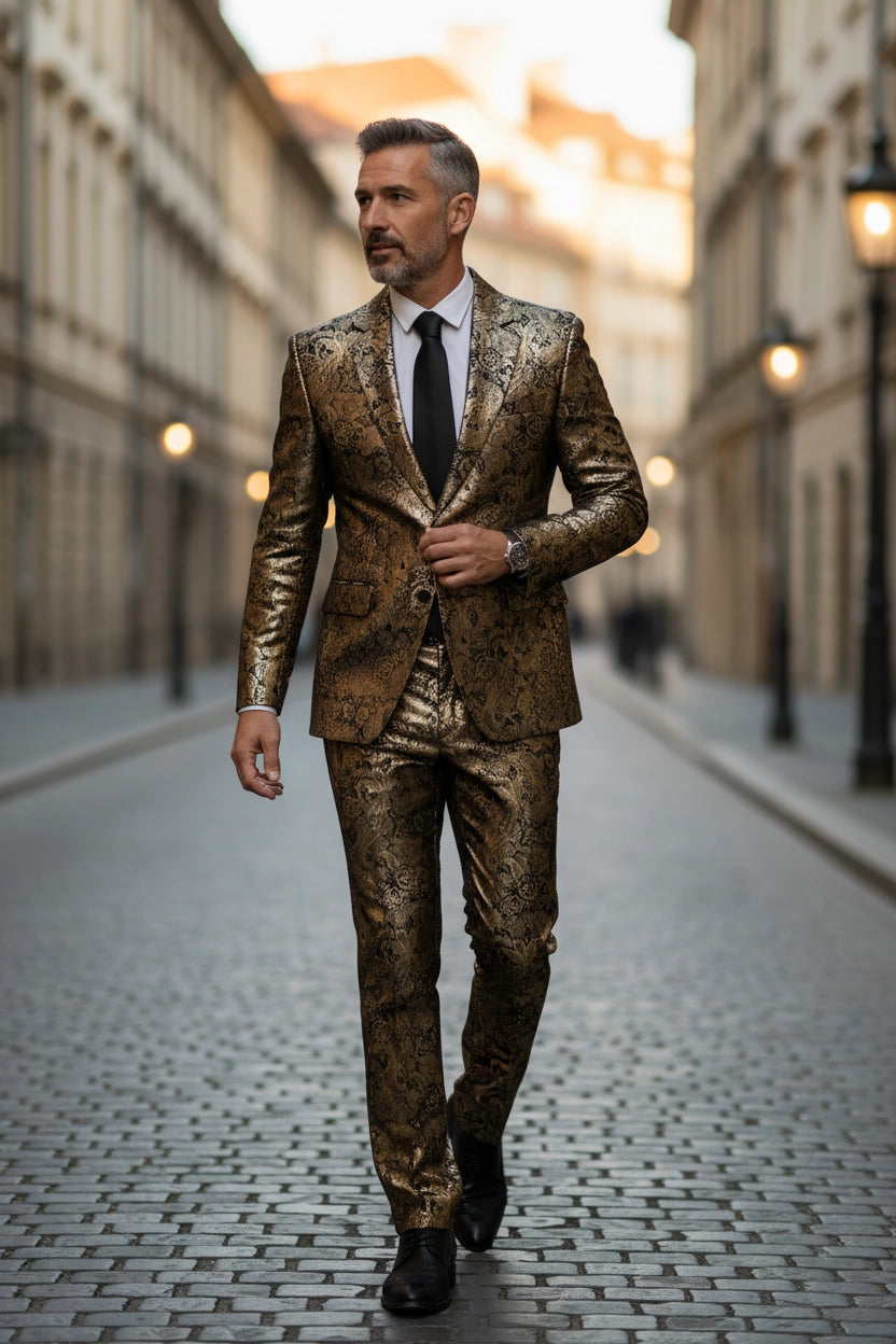 Men's Golden Evening & Gala Ready 2 Piece Suit