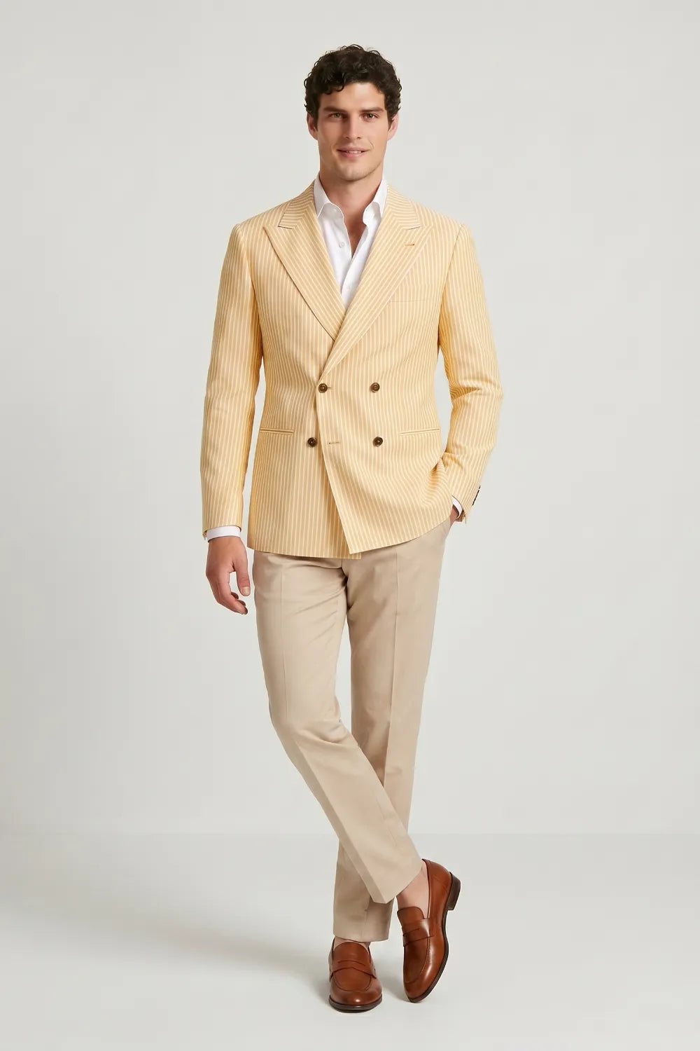 Men's Orange Striped Double Breasted Seersucker Blazer