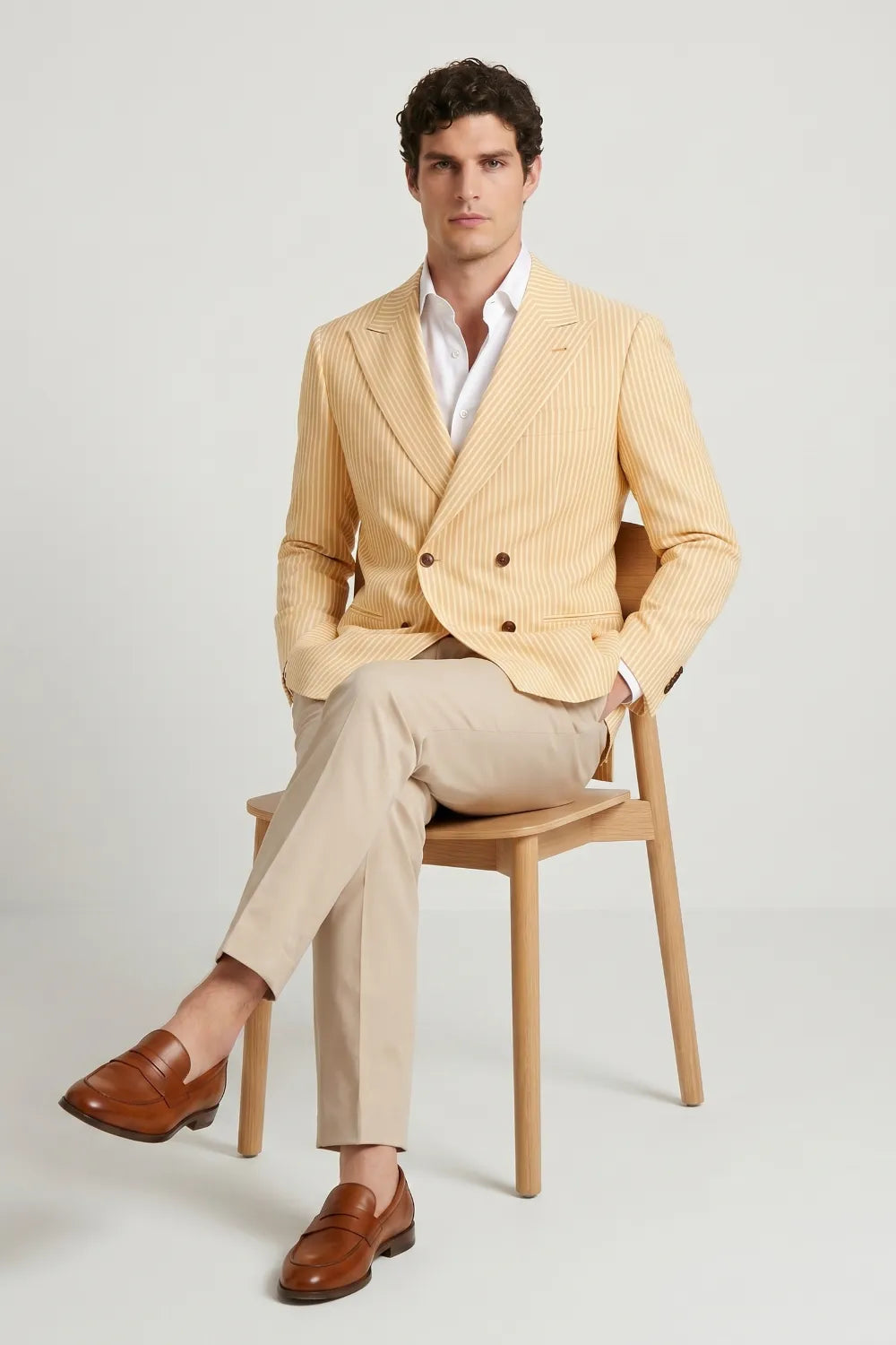 Men's Orange Striped Double Breasted Seersucker Blazer