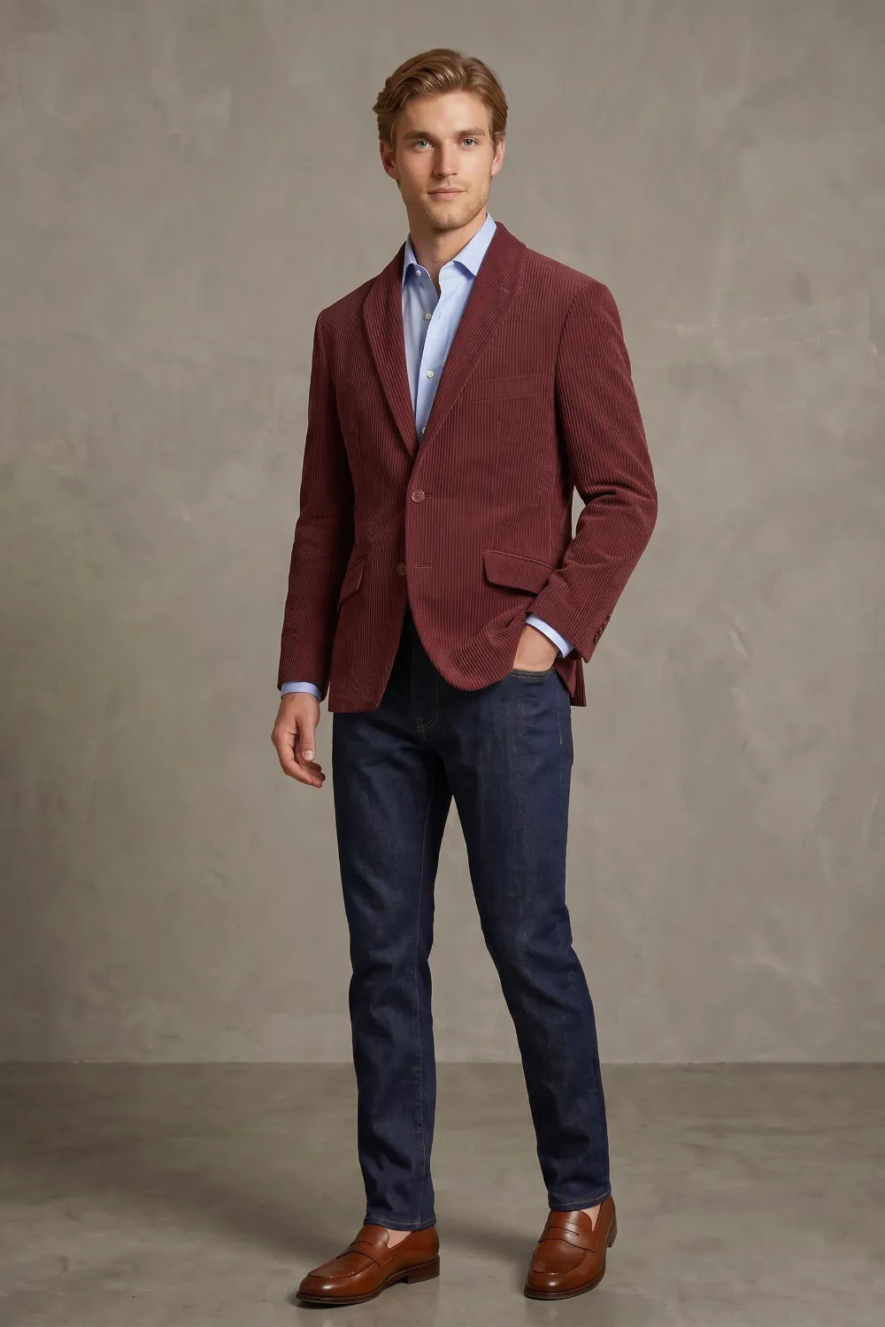 Men's Corduroy Notch Lapel 2 Piece Suit