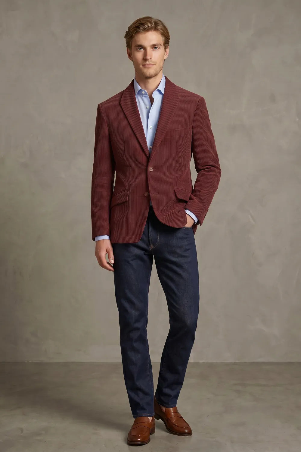 Men's Corduroy Notch Lapel 2 Piece Suit