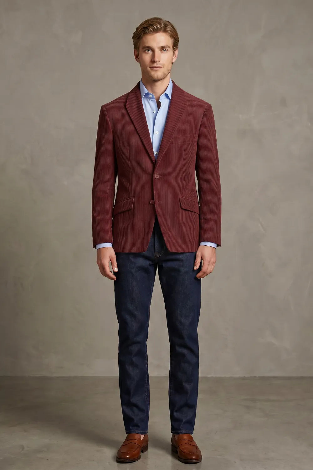 Men's Corduroy Notch Lapel 2 Piece Suit