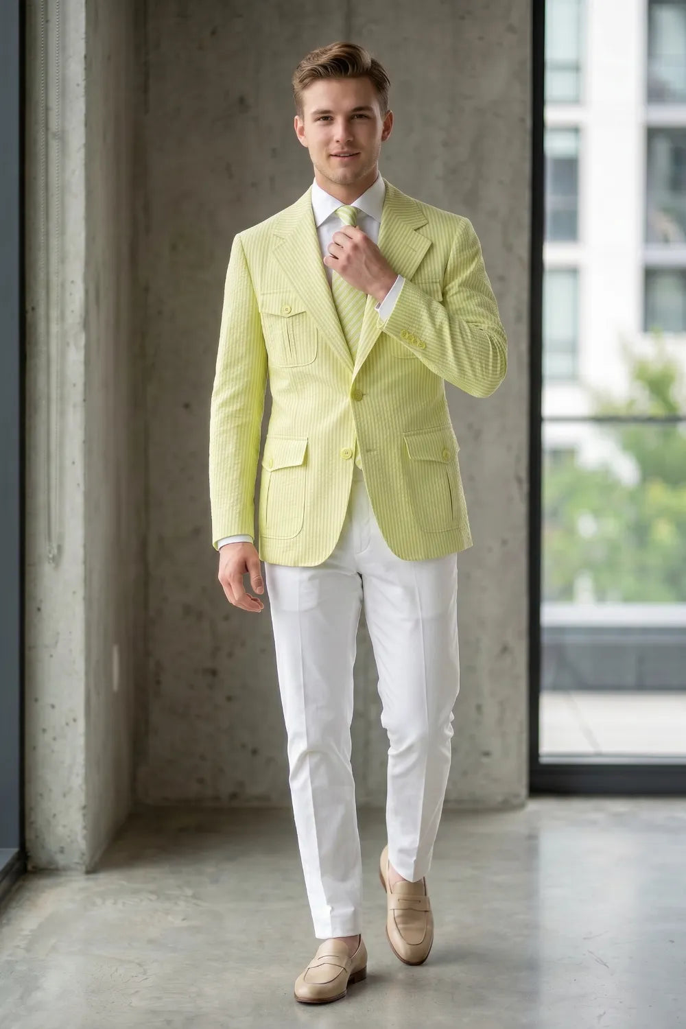 Men's Modern Seersucker 2 Piece Suit