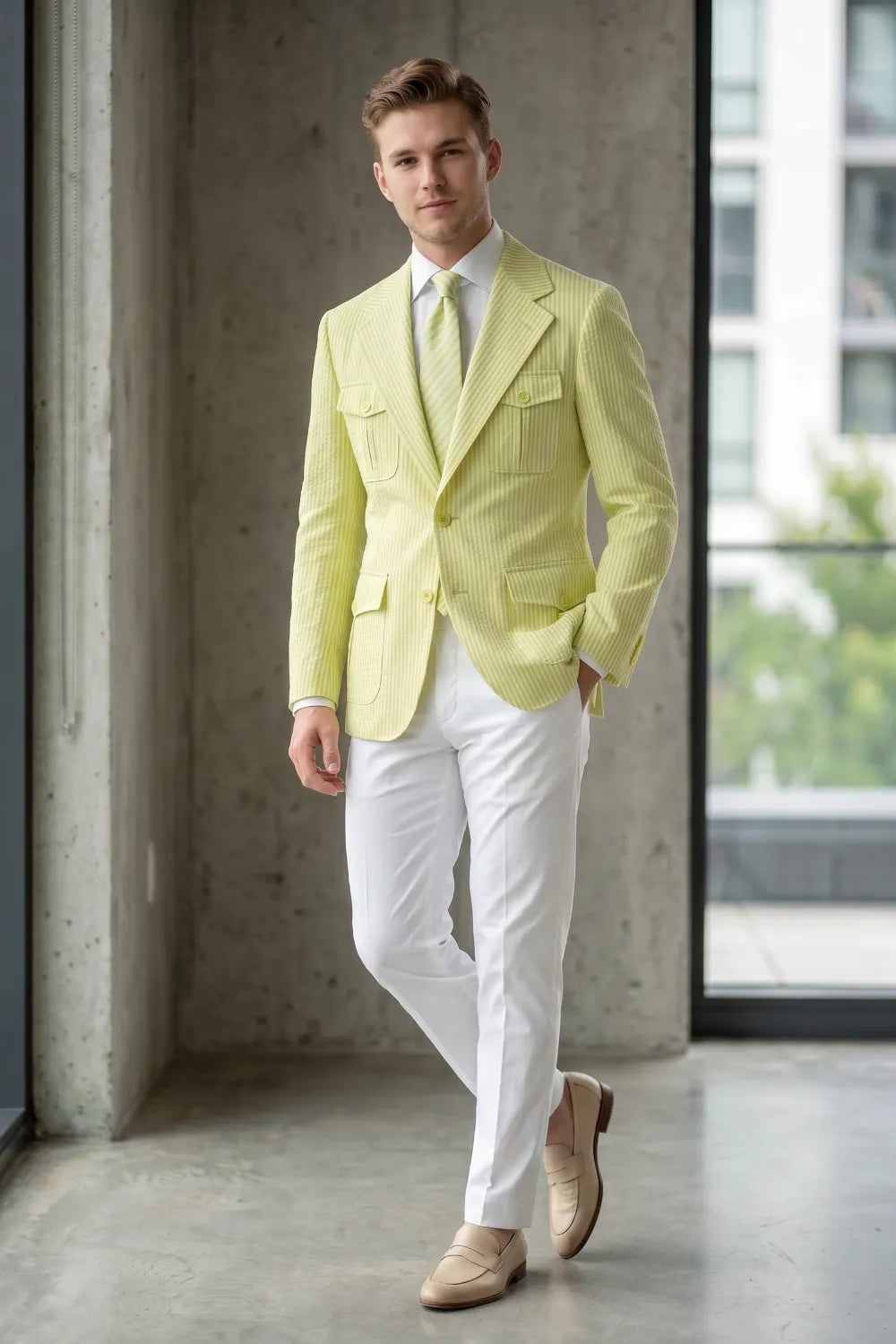 Men's Modern Seersucker 2 Piece Suit