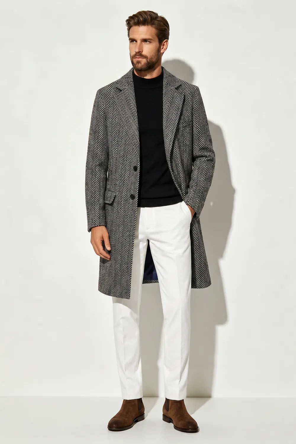 Men's Smart Casual Herringbone Overcoat