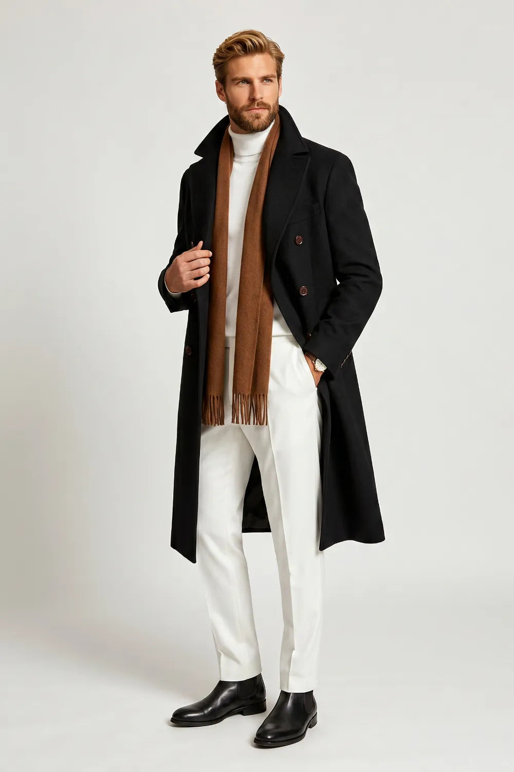 Men's Black Wool Overcoat