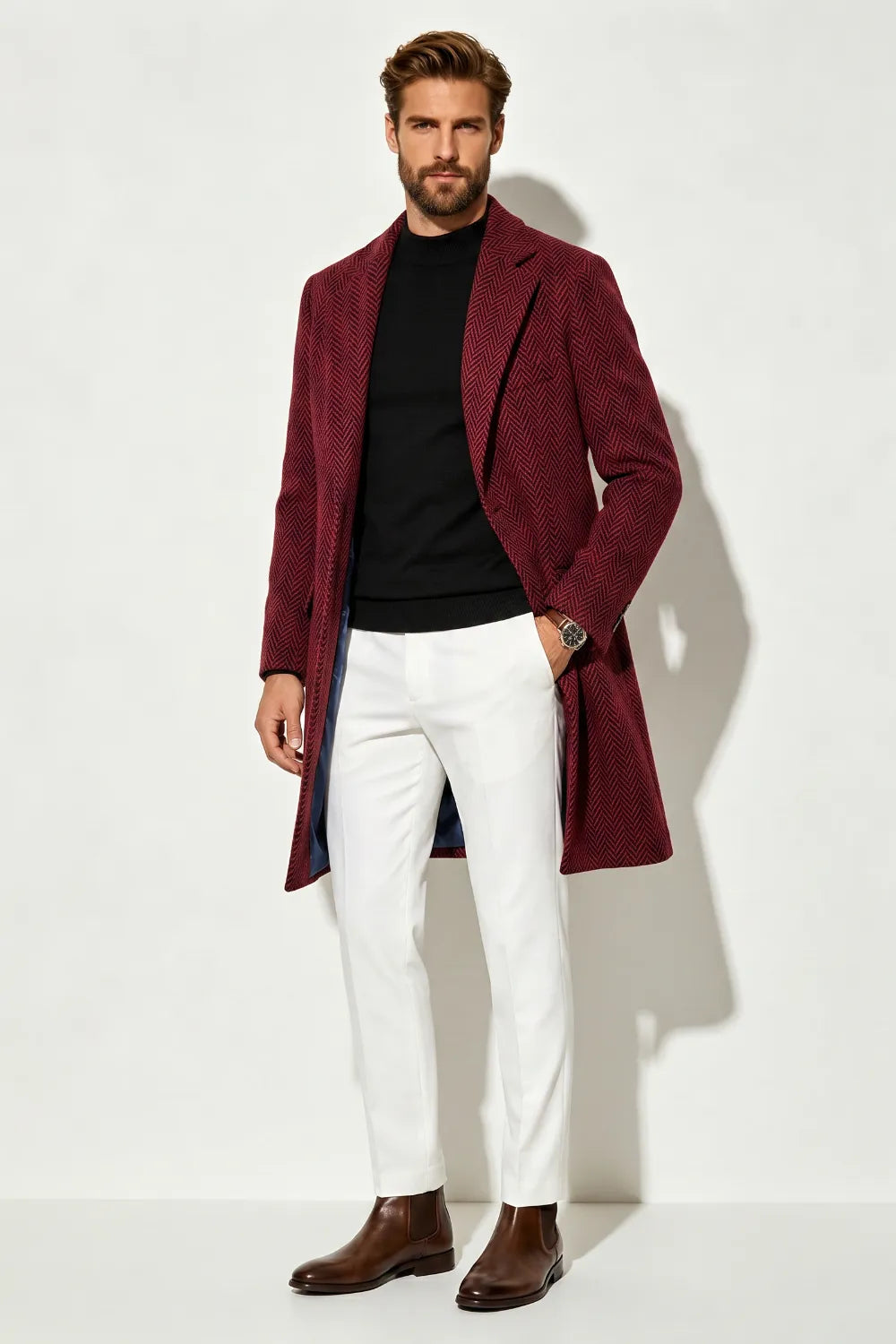 Men's Smart Casual Herringbone Overcoat