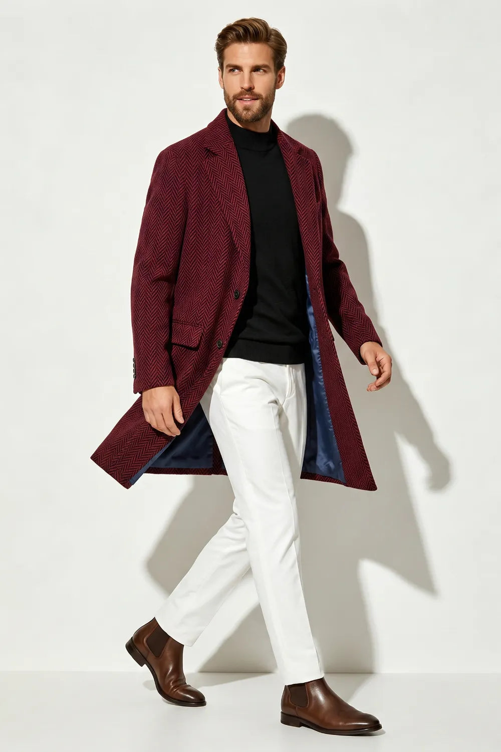 Men's Smart Casual Herringbone Overcoat