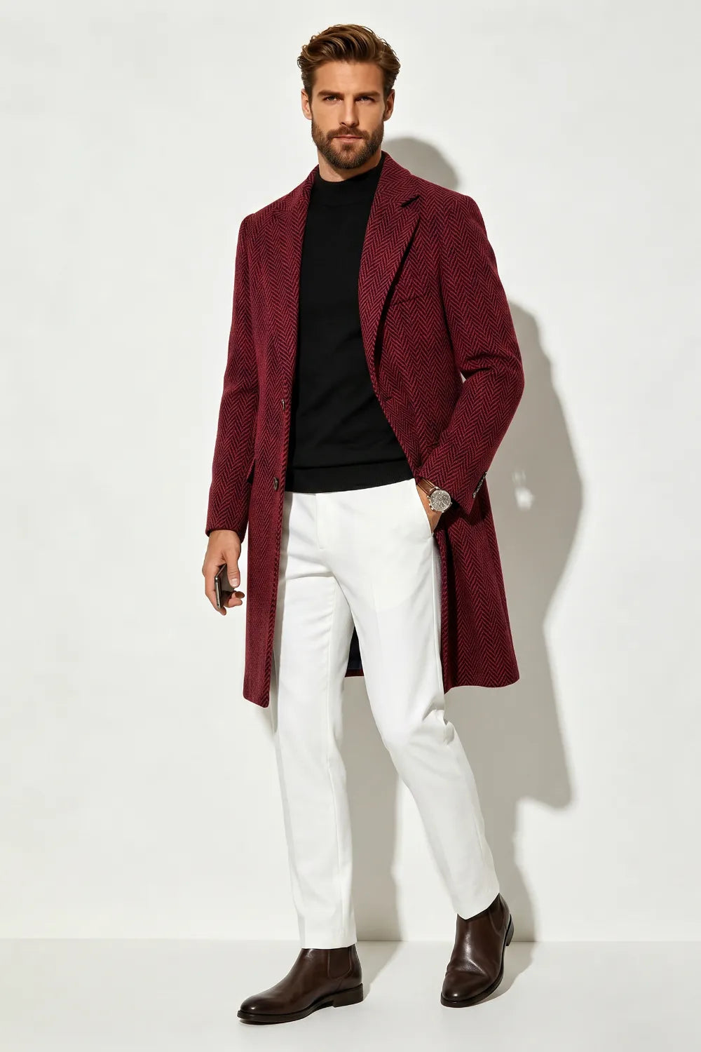 Men's Smart Casual Herringbone Overcoat