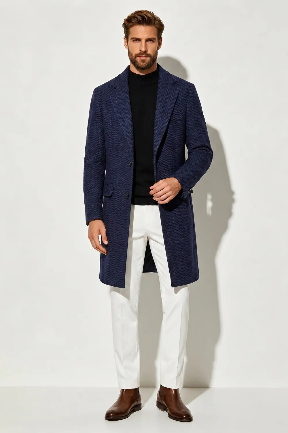 Men's Smart Casual Herringbone Overcoat
