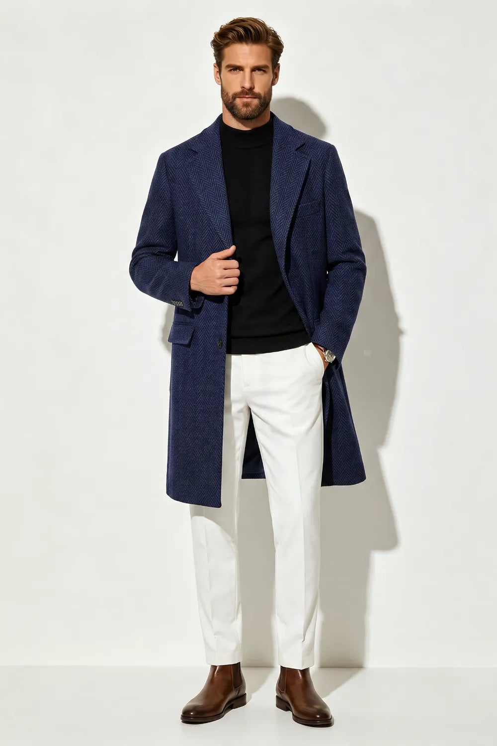 Men's Smart Casual Herringbone Overcoat