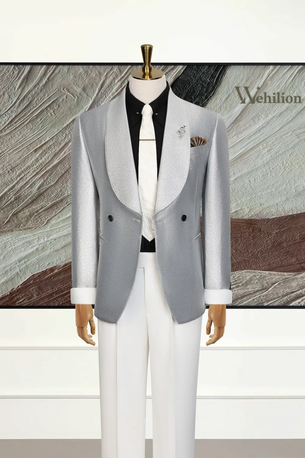 Men's Silver Crest Shawl Lapel 2 Piece Suits