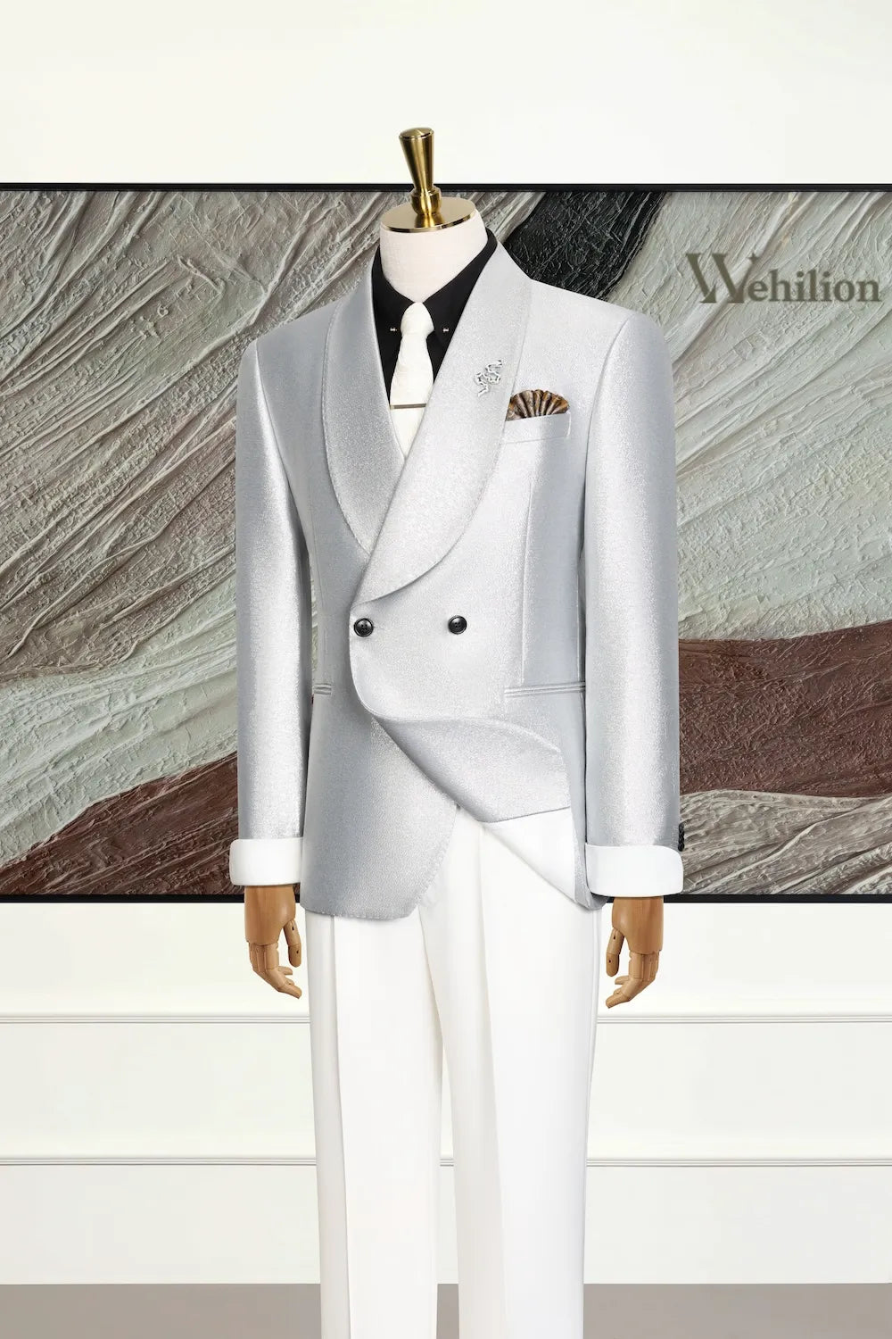 Men's Silver Crest Shawl Lapel 2 Piece Suits