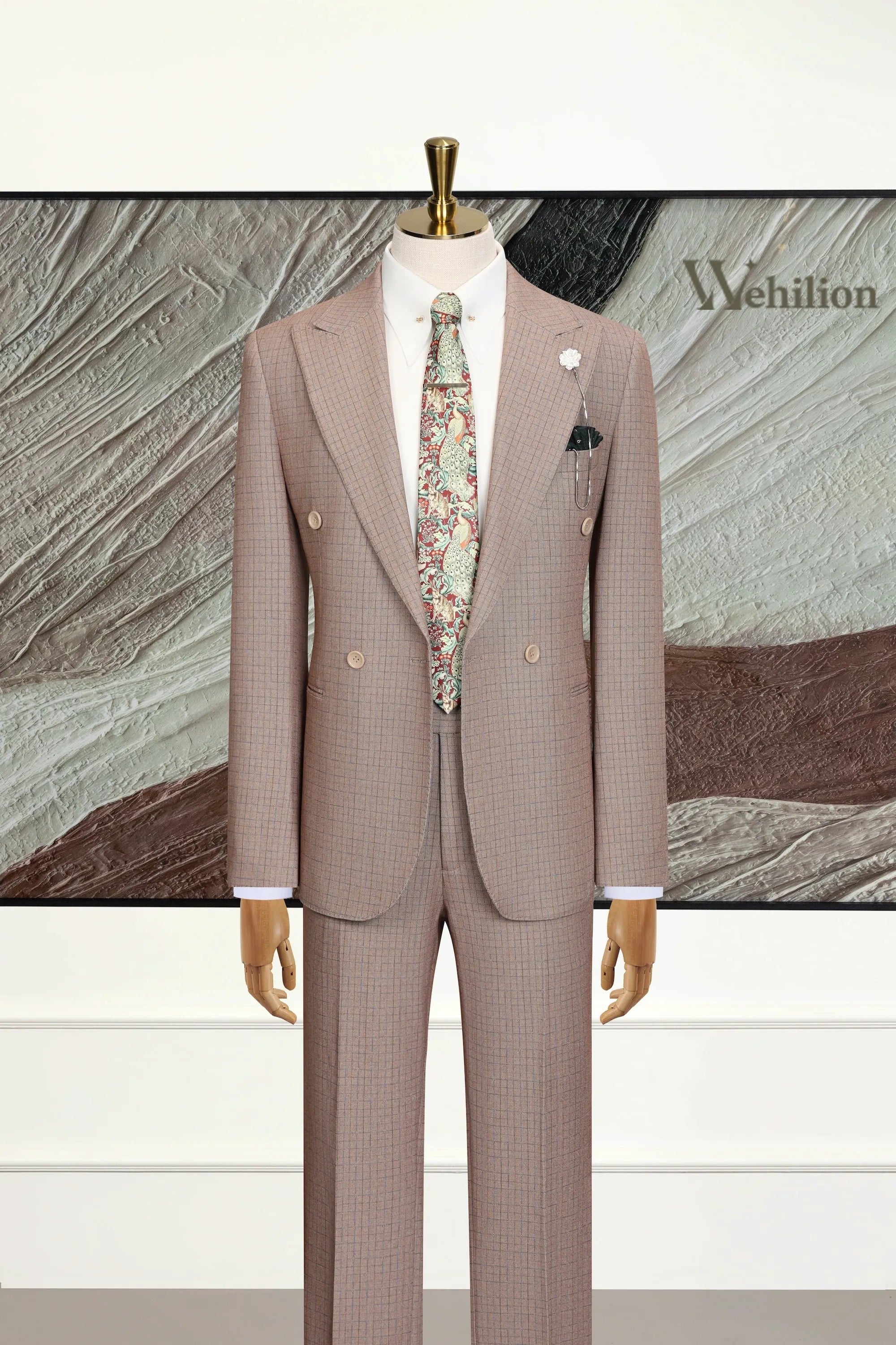Men's Khaki Vintage-Inspired 2 Piece Suits