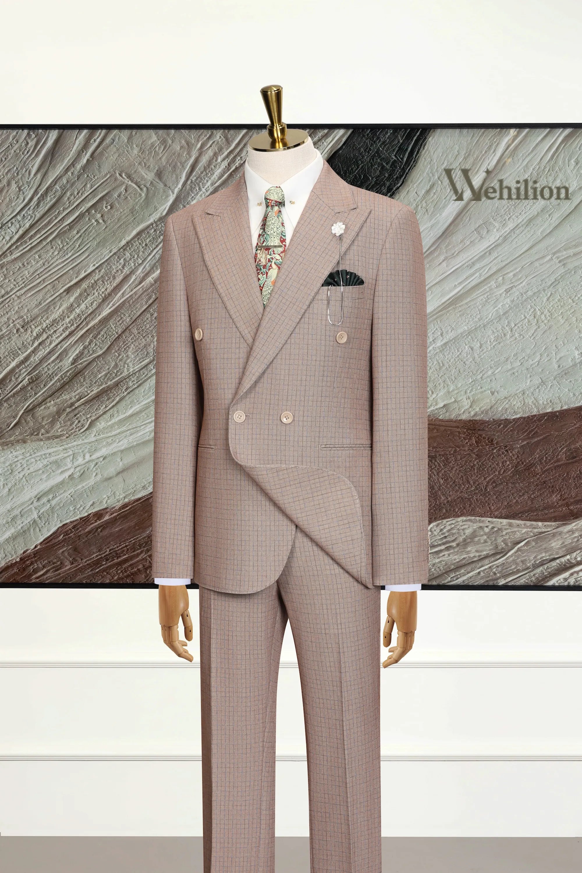 Men's Khaki Vintage-Inspired 2 Piece Suits
