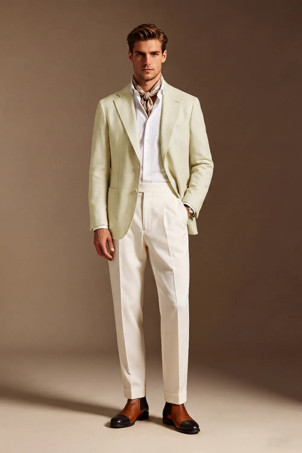 Men's Light Sage Green Linen Blend 2 Piece Suit
