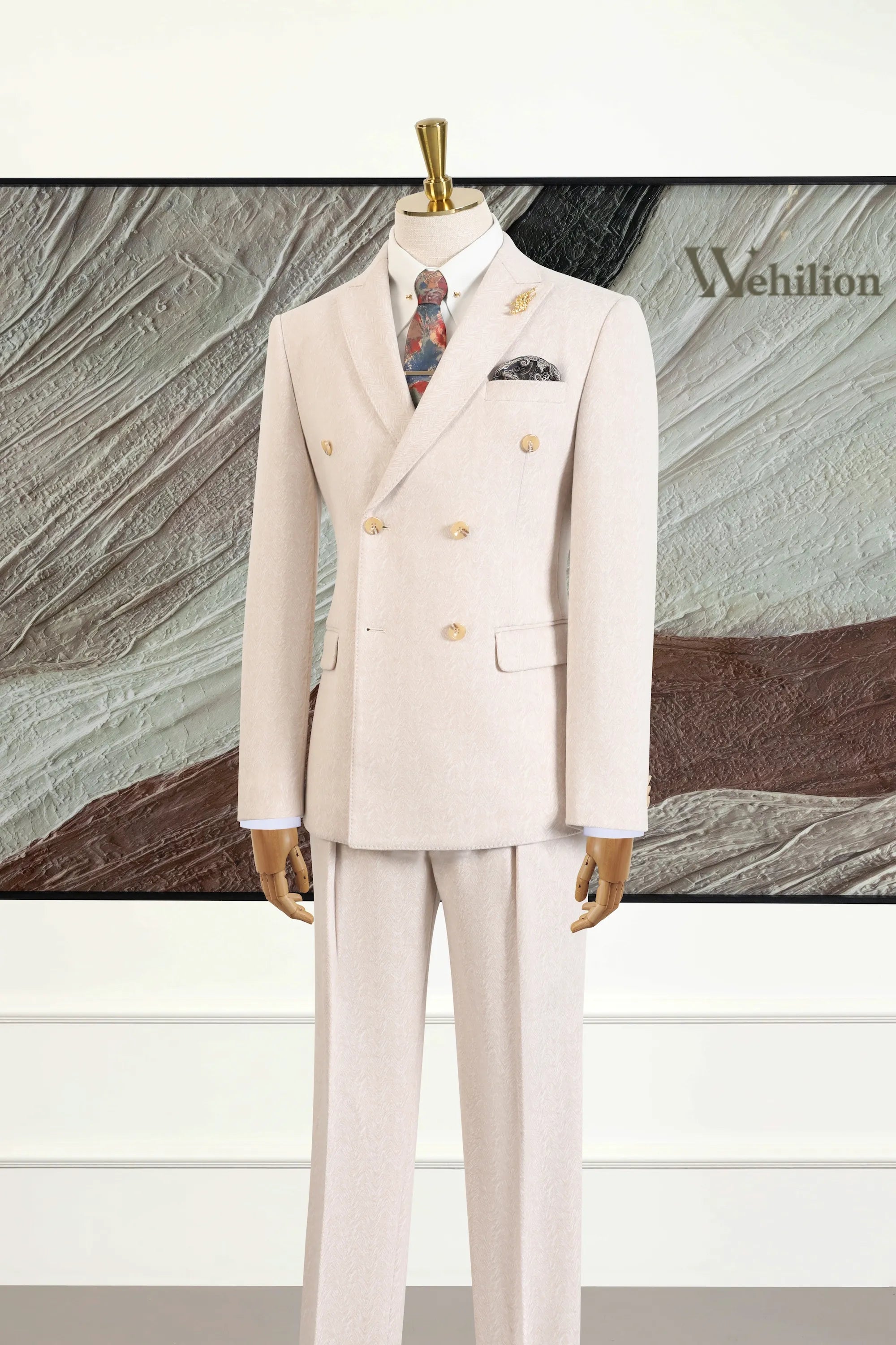 Men's Beige Peak Lapel 2 Piece Suits