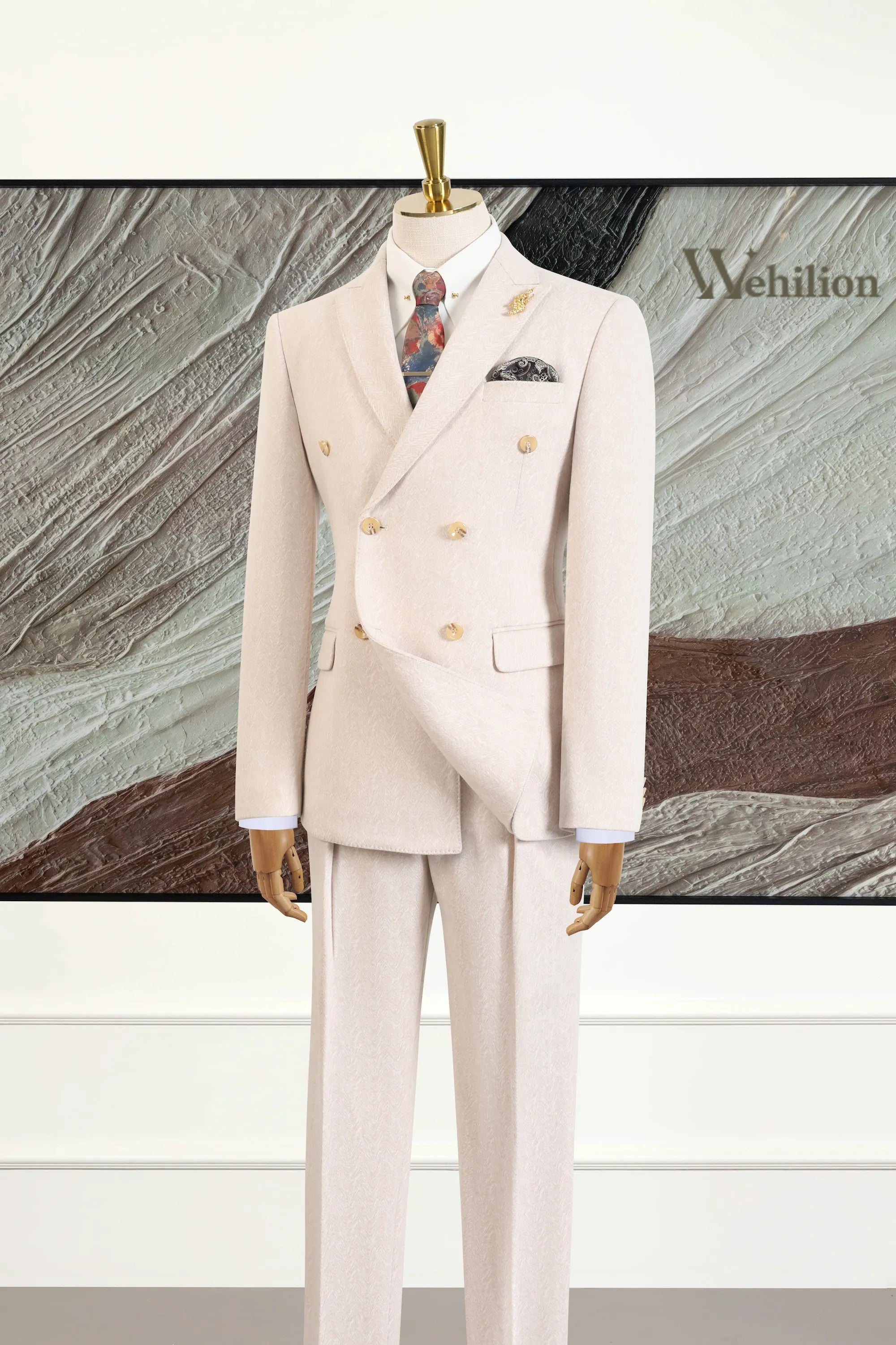 Men's Beige Peak Lapel 2 Piece Suits