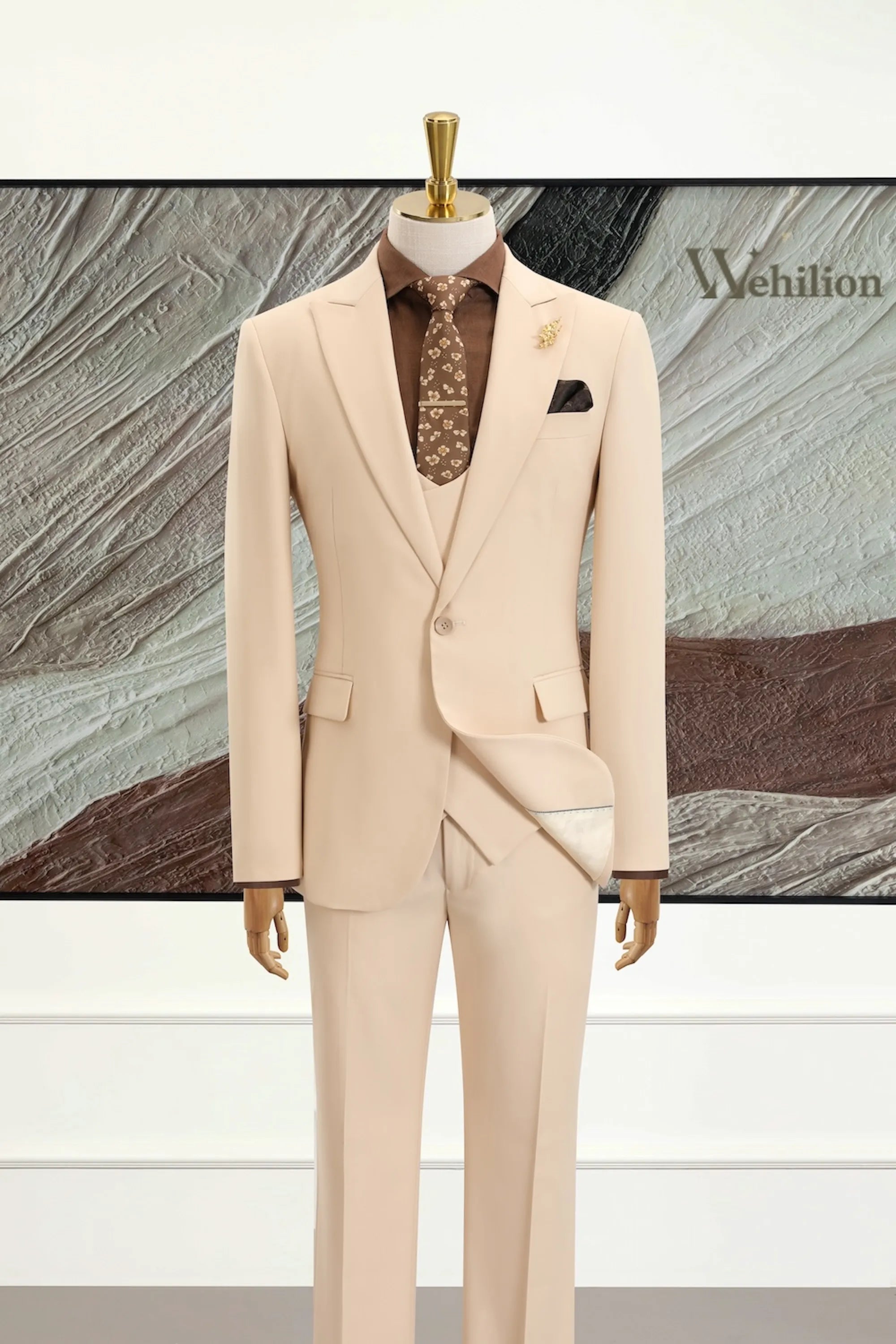 Men's Beige Modern 3 Piece Suits