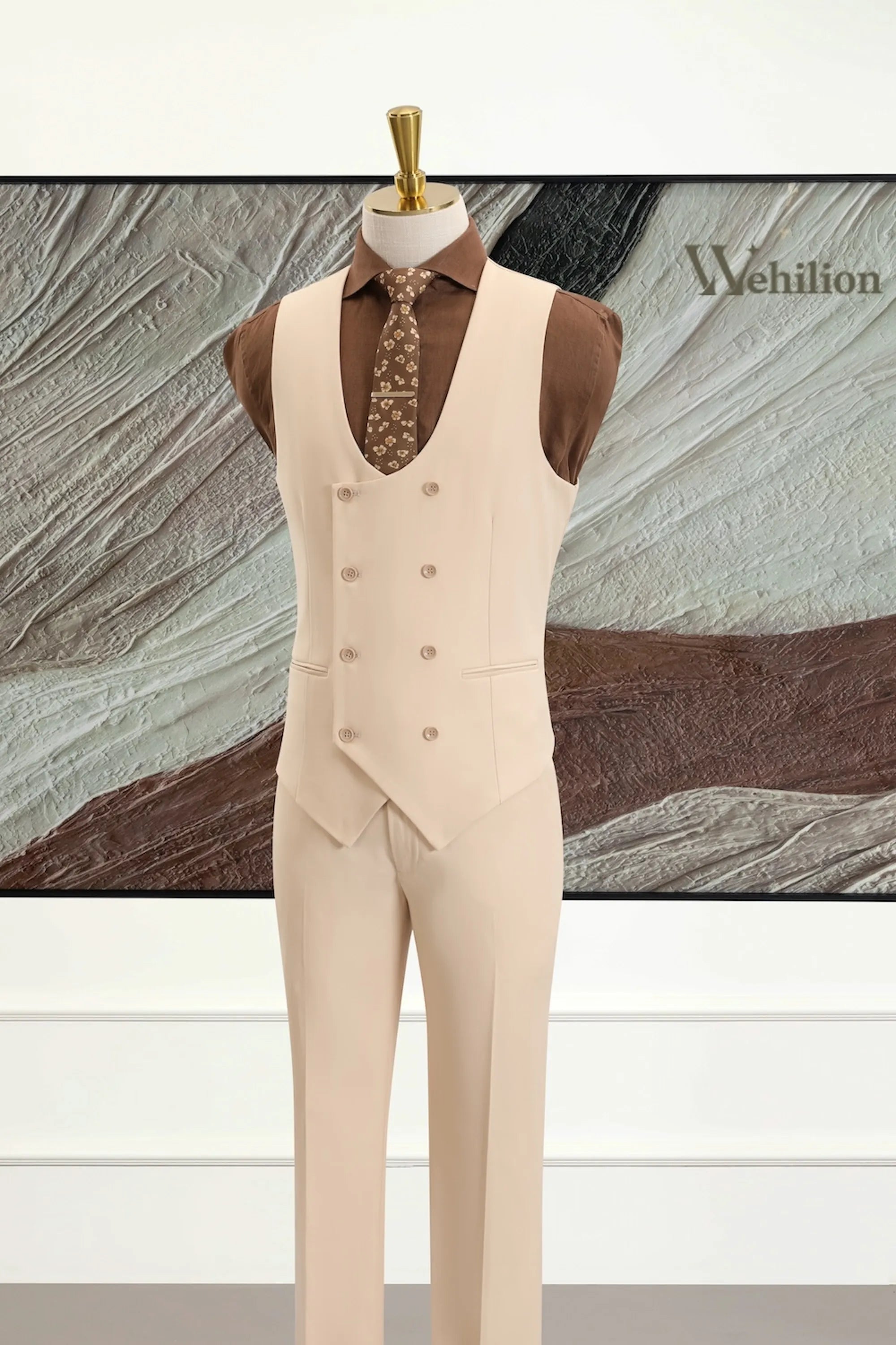 Men's Beige Modern 3 Piece Suits