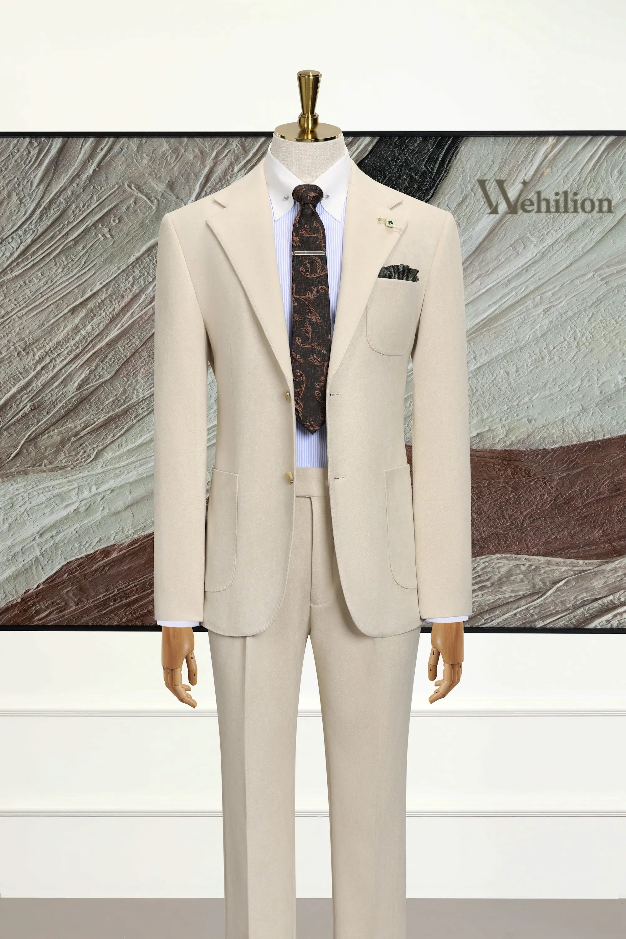 Men's Beige Suede 2 Piece Suit