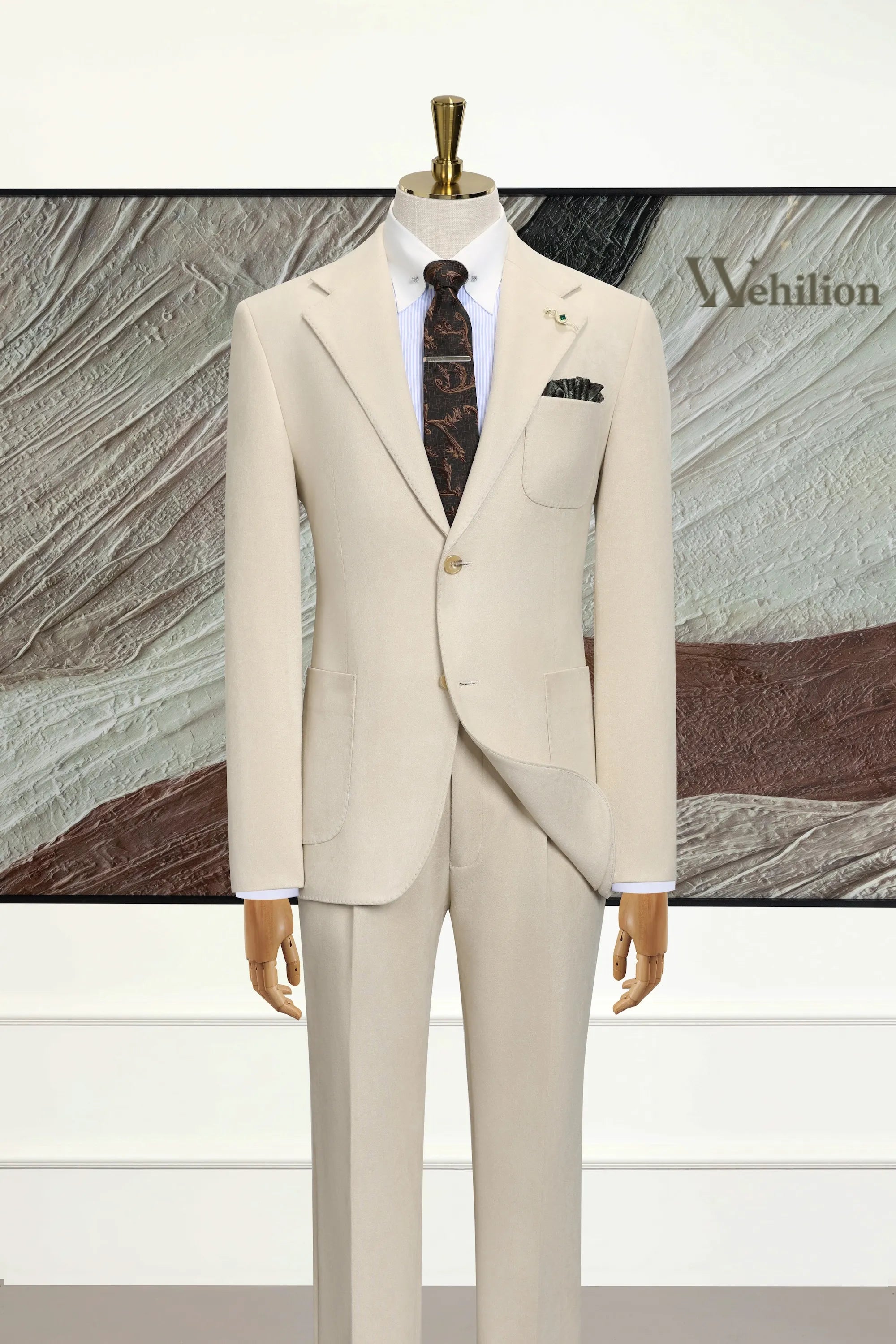 Men's Beige Suede 2 Piece Suit