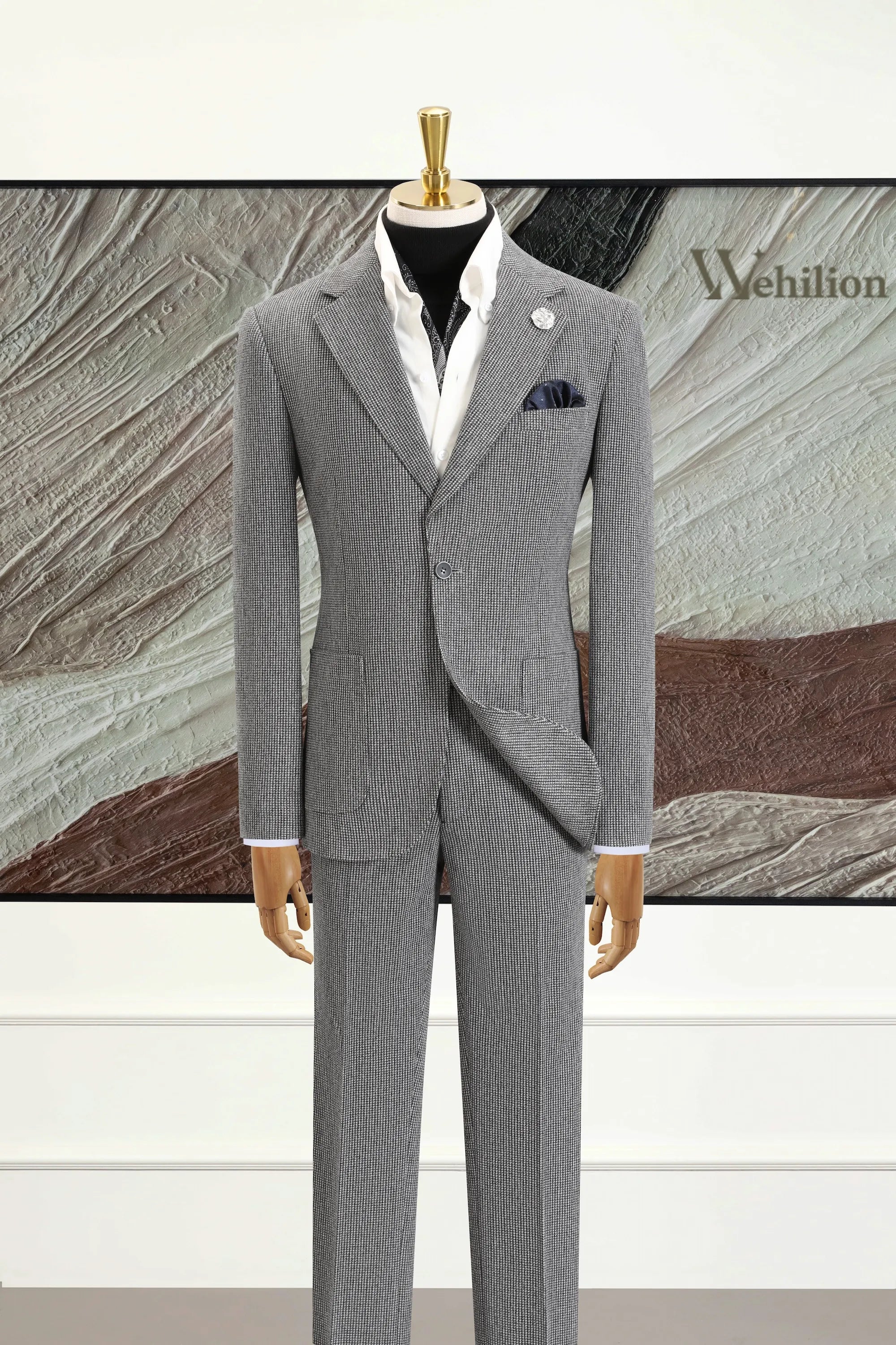 Men's Black-and-White Houndstooth 2 Piece Suits