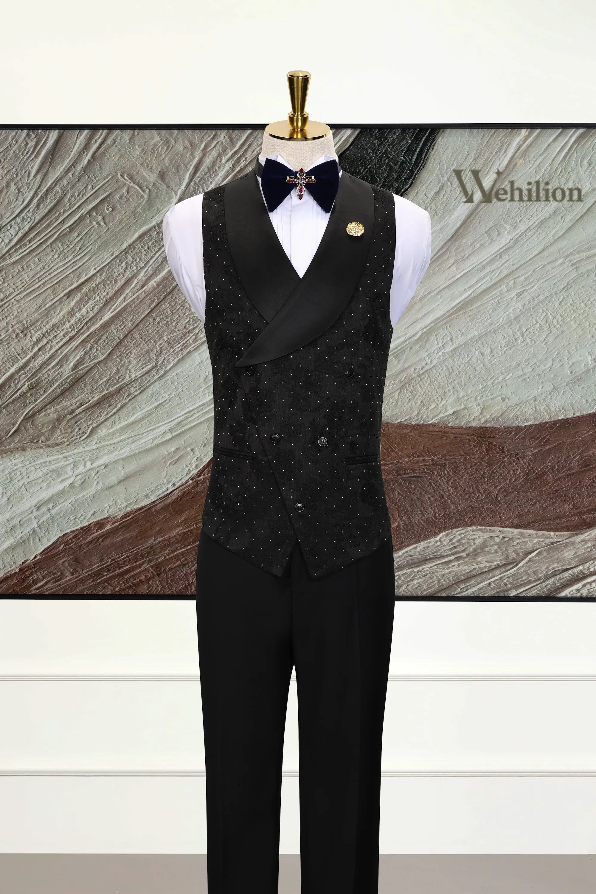 Men's Black Double-Breasted 3 Piece Suits