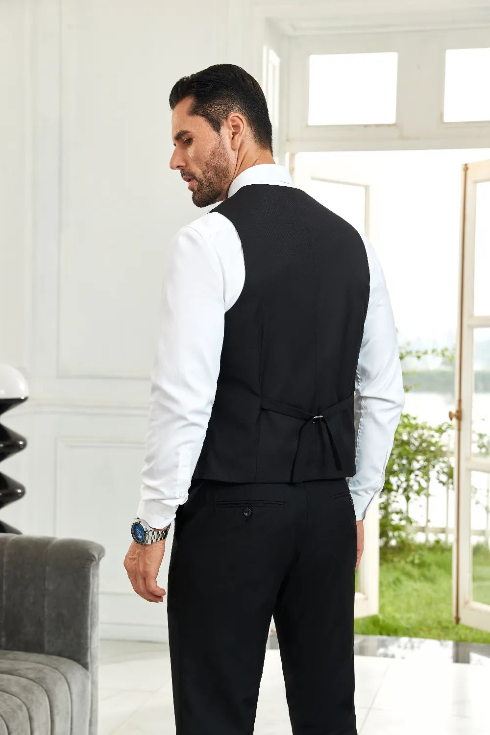 Men's Black Double Breasted Vest & Pants 2 Pieces Suits