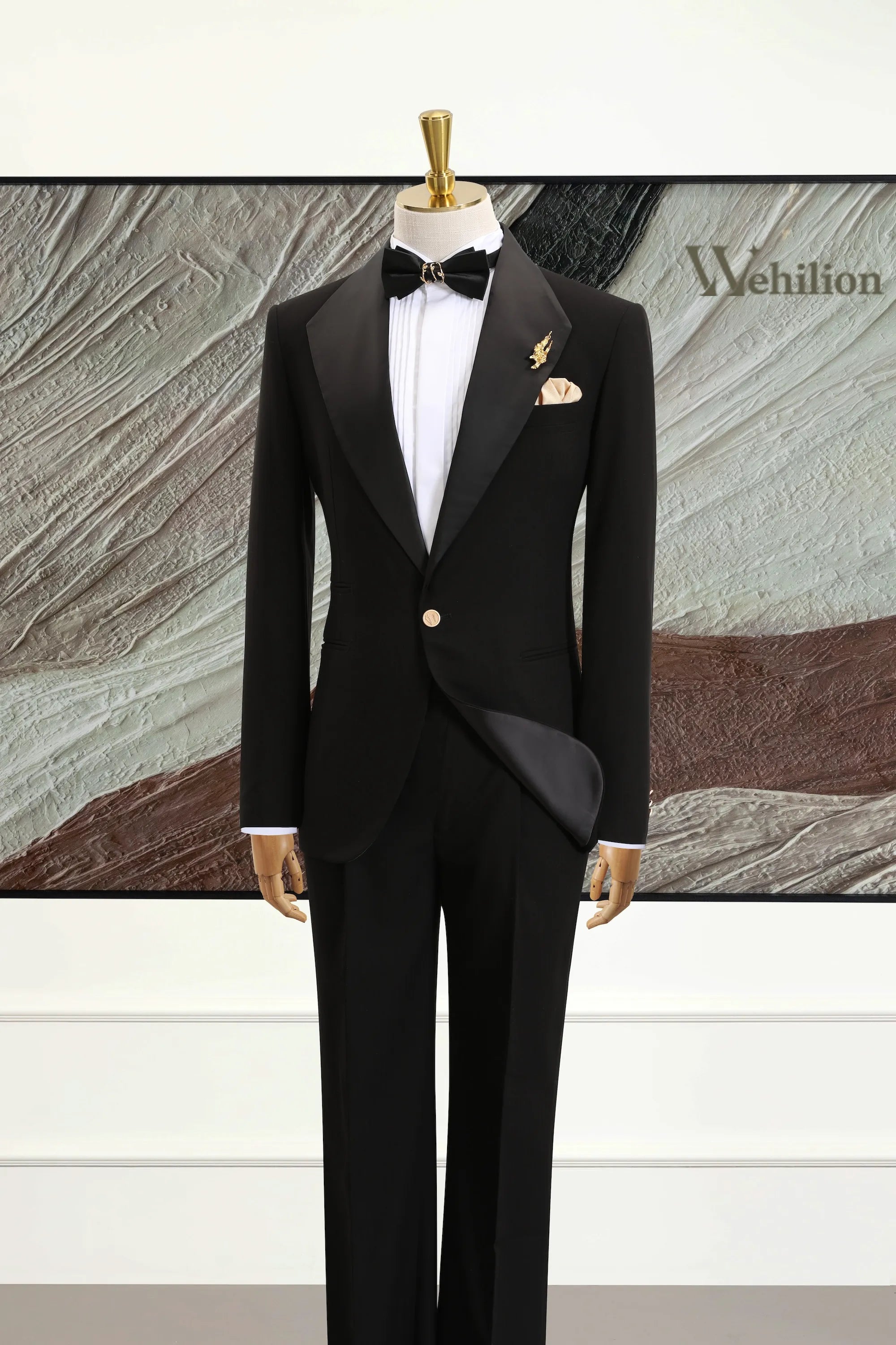 Men's Black Big Collar 2 Piece Suits