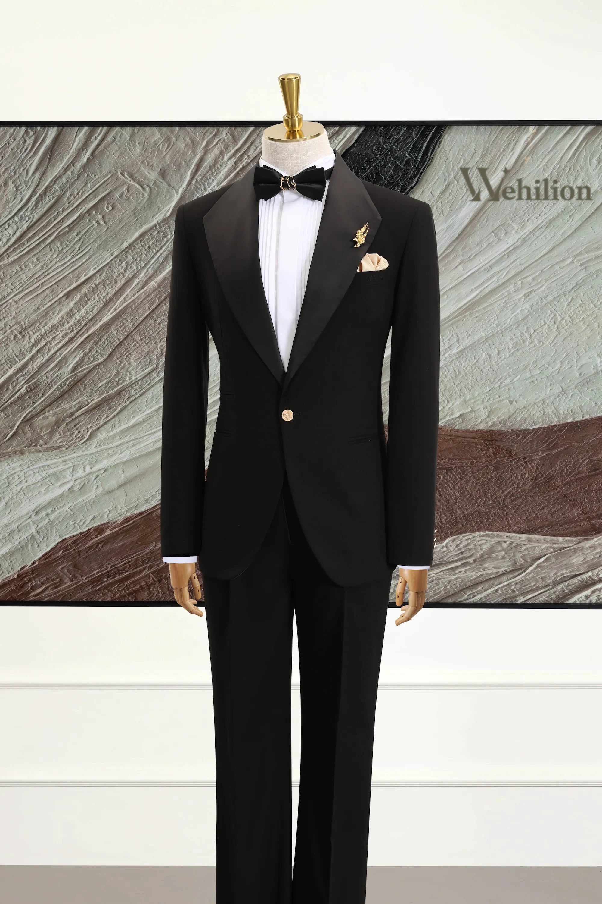 Men's Black Big Collar 2 Piece Suits